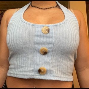 blue halter top with buttons